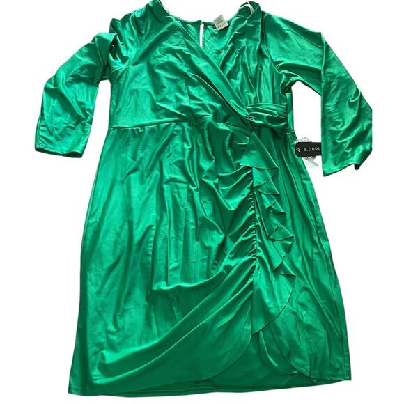 B Darlin Emerald Green L/S Faux Wrap Dress Party Cocktail Sheath Plus 22 Women - Picture 3 of 16